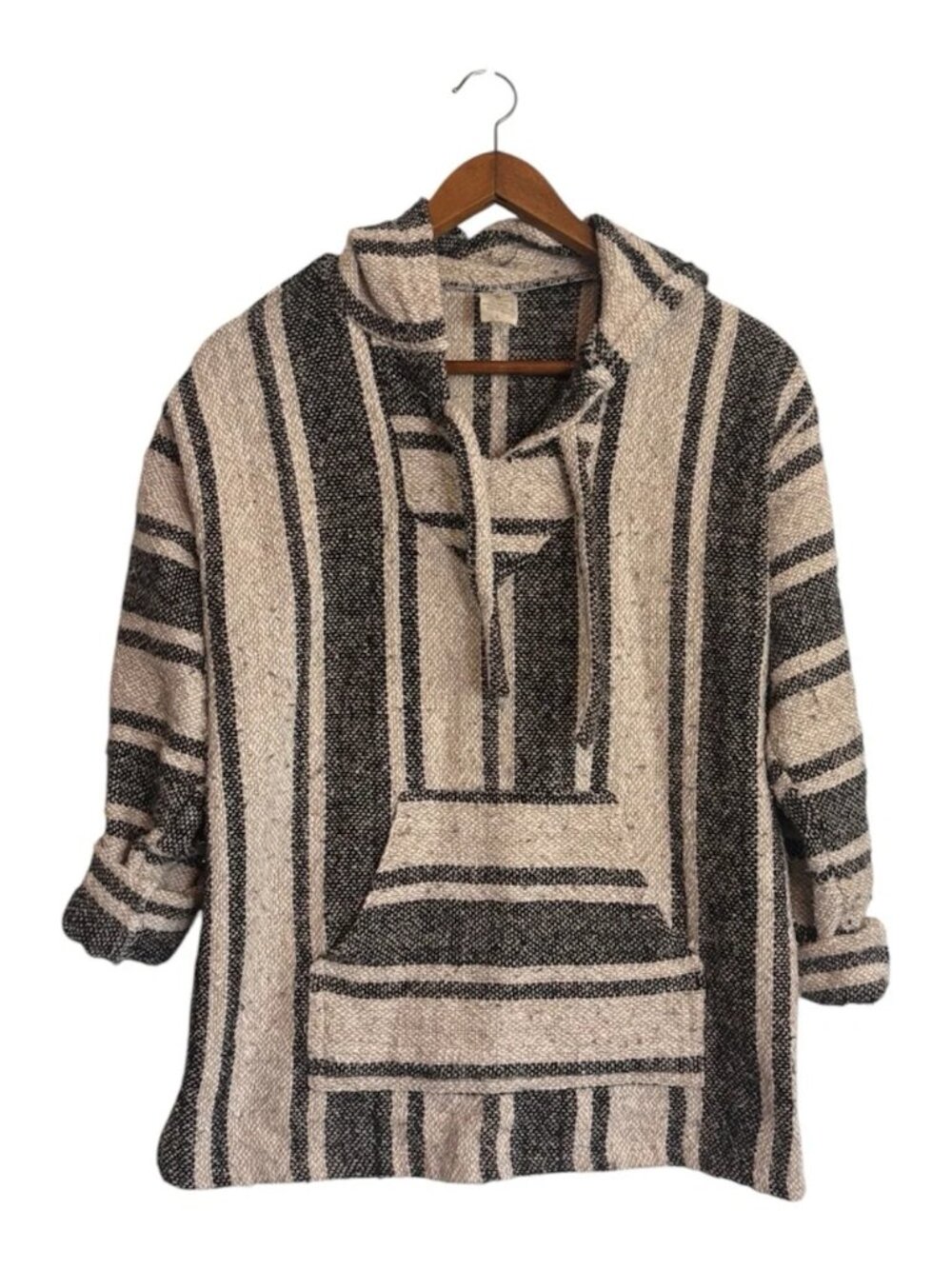 Fun DelMex Mexican Mexicali Striped Baja Hoodie Sweater in Beige and Black